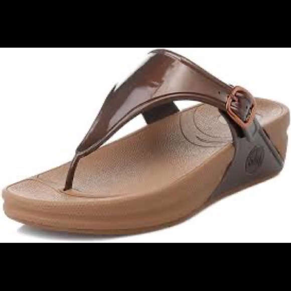 Fitflop Super Jelly Thong Wedge Sandals US 9 Brown Bronze Wedge Comfy Casual - Picture 1 of 7